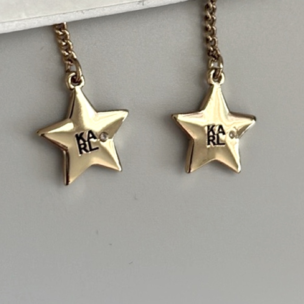 NWT [Karl Lagerfeld] Designer Star & Moon Drop Dangle Satellite Earrings - Picture 6 of 7